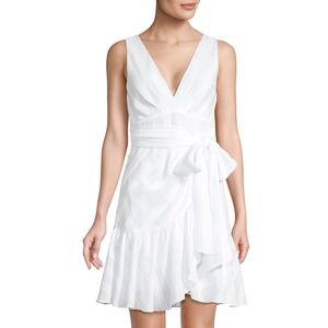 Rebecca Taylor White Cotton Striped Mini Sleeveless Wrap Dress 6 Bridal Summer‎